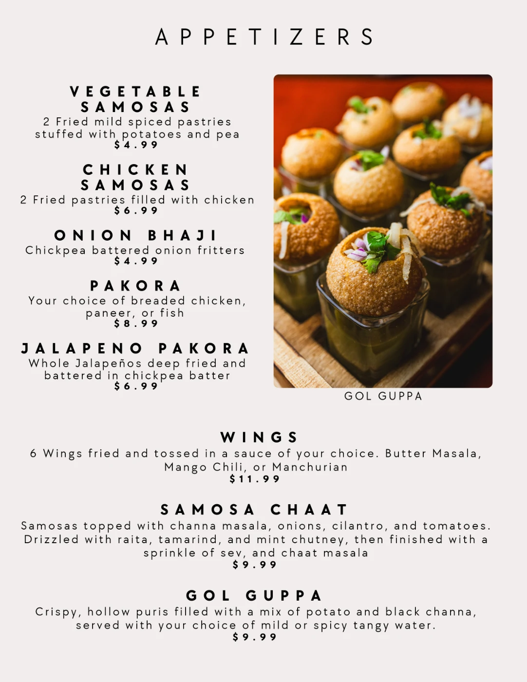 Thali of India menu, page 2 of 12
