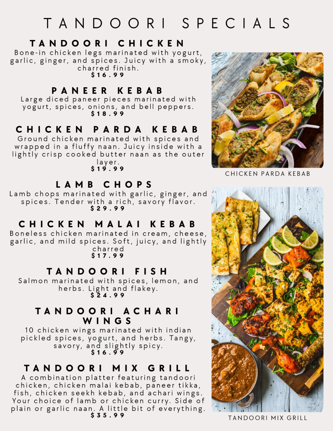 Thali of India menu, page 4 of 12