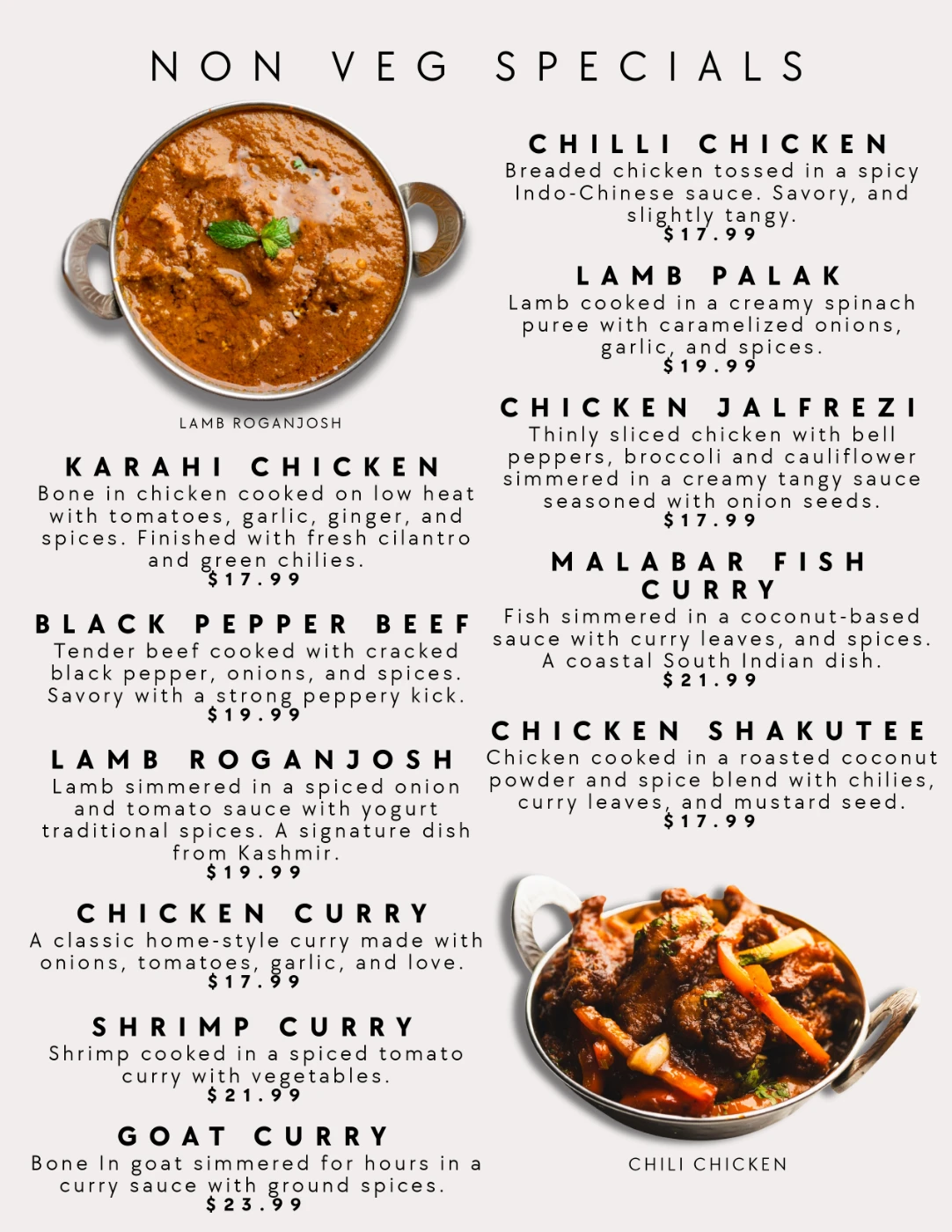 Thali of India menu, page 8 of 12