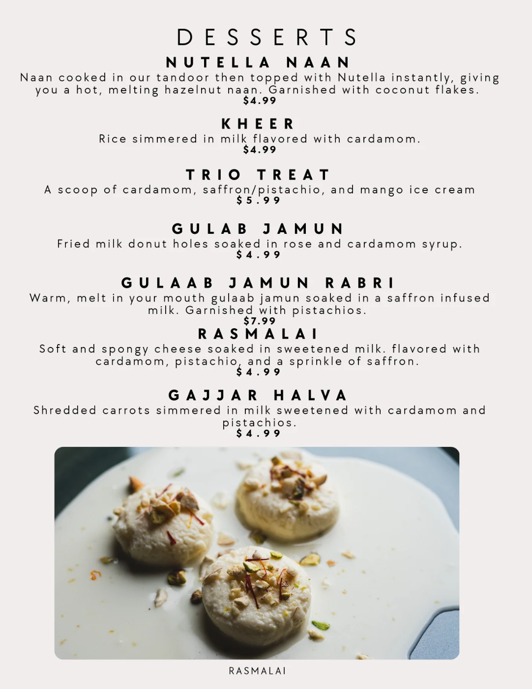 Thali of India menu, page 11 of 12