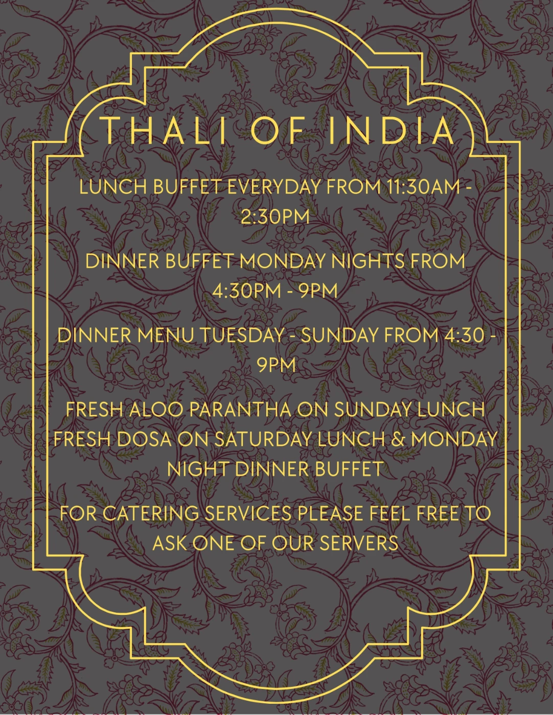Thali of India menu, page 12 of 12